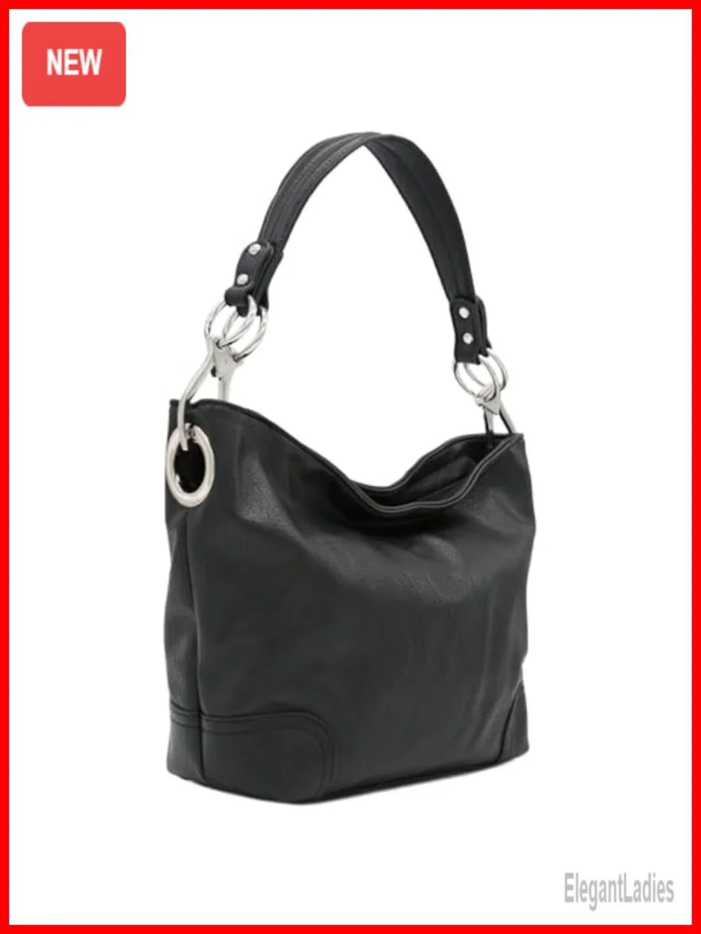 Hobo Shoulder Bag with Big Snap Hook Hardware Faux Leather